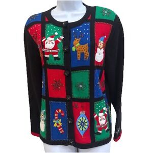VTG Jack B Quick Size L Christmas Cardigan Ugly Sweater‎ Embellished Beaded